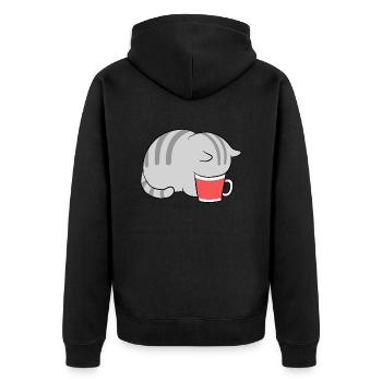 Kawaii Cat in Coffee Japanese Neko Kitten - Unisex Premium Organic Zip Hoodie - black - Back - Nico (187cm)