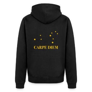Carpe Diem use the day constellation Leo horoscope - Unisex Premium Organic Zip Hoodie - black - Back - Nico (187cm)