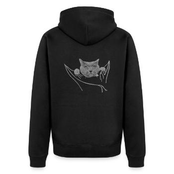 Katze in der Tasche Cat - Unisex Premium Bio Zip Hoodie - Schwarz - Hinten - Nico (187cm)