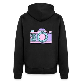 Kamera in pastellfarbenen Einhornfarben Foto - Unisex Premium Bio Zip Hoodie - Schwarz - Hinten - Nico (187cm)