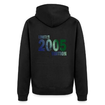 2005 geboren - 18. Geburtstag feiern - Erwachsen - Unisex Premium Bio Zip Hoodie - Schwarz - Hinten - Nico (187cm)
