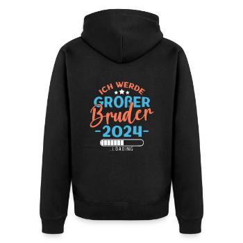 Großer Bruder 2024 Jungen Geschwister Geburt - Unisex Premium Bio Zip Hoodie - Schwarz - Hinten - Nico (187cm)