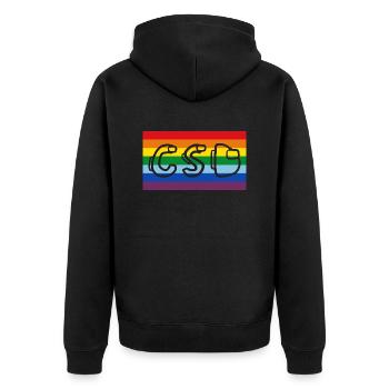 regenbogenfahne csd - Unisex Premium Bio Zip Hoodie - Schwarz - Hinten - Nico (187cm)