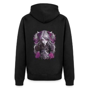 Gothic Anime Mädchen - Unisex Premium Bio Zip Hoodie - Schwarz - Hinten - Nico (187cm)