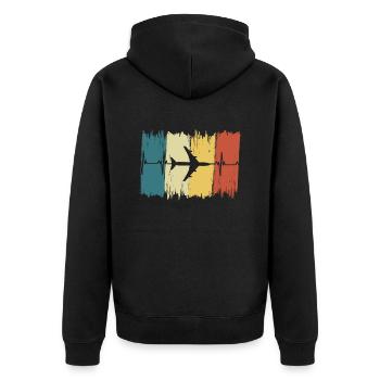 Vintage Airplane Heartbeat - Unisex Premium Organic Zip Hoodie - black - Back - Nico (187cm)