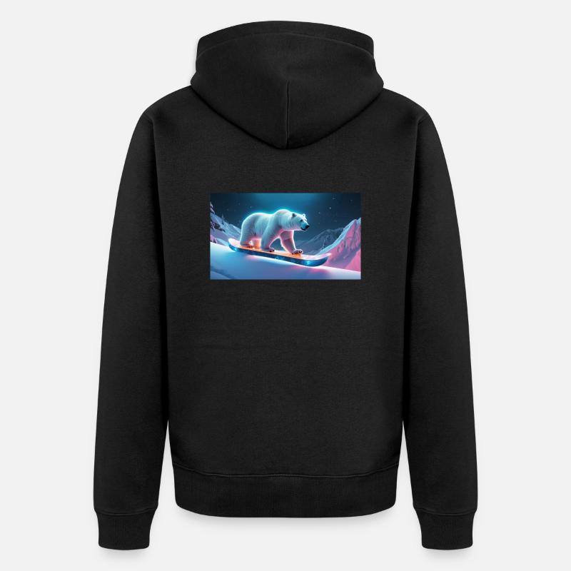 Eisbär auf Snowboard - Unisex Premium Bio Zip Hoodie - Schwarz