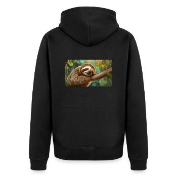 Niedliche Tiere chillen – Faultier - Unisex Premium Bio Zip Hoodie - Schwarz - Hinten - Nico (187cm)