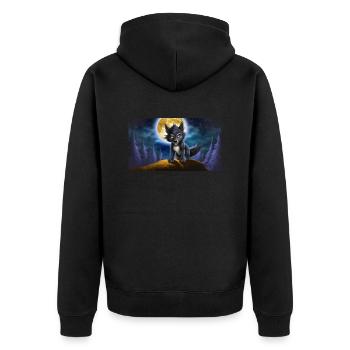 Werwolf heult den Mond an - junges niedliches Monster - Unisex Premium Bio Zip Hoodie - Schwarz - Hinten - Nico (187cm)