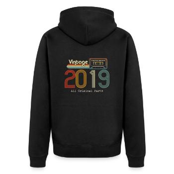Original 2019 Vintage Vintage Retro Birthday - Unisex Premium Organic Zip Hoodie - black - Back - Nico (187cm)