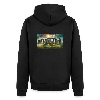 wunderschöne mythische Orte – Stonehenge - Unisex Premium Bio Zip Hoodie - Schwarz - Hinten - Nico (187cm)
