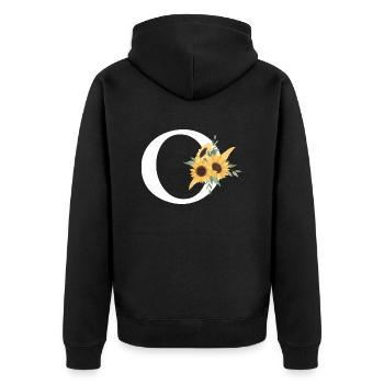 Sonnenblume Blumenbuchstabe O - Unisex Premium Bio Zip Hoodie - Schwarz - Hinten - Nico (187cm)