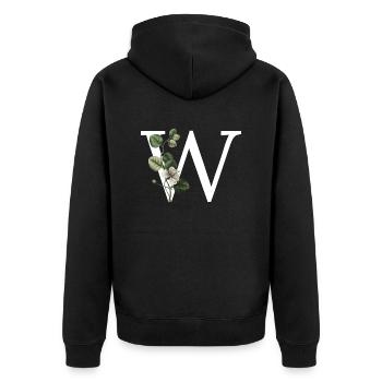 Green Botanical Letter w - Unisex Premium Organic Zip Hoodie - black - Back - Nico (187cm)