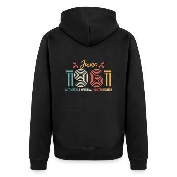 Juin 1961 anniversaire Juin 1961 Juin rétro - Veste à capuche bio Premium Unisexe - noir - Dos - Nico (187cm)