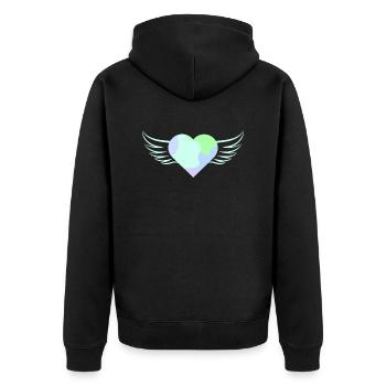 Pastellfarbenes Herz mit Flügeln - ApriNoeScor - Unisex Premium Bio Zip Hoodie - Schwarz - Hinten - Nico (187cm)