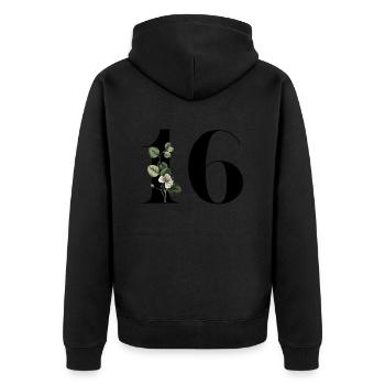 Numéro 16 floral vert -16e anniversaire floral - Veste à capuche bio Premium Unisexe - noir - Dos - Nico (187cm)