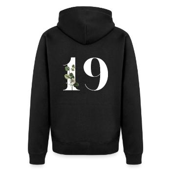 Numéro 19 floral vert -19e anniversaire floral - Veste à capuche bio Premium Unisexe - noir - Dos - Nico (187cm)