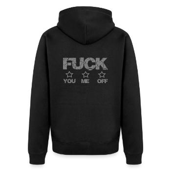 Fuck you me off - Unisex Premium Bio Zip Hoodie - Schwarz - Hinten - Nico (187cm)