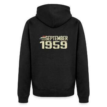 Septembre 1959 Idée Cadeau Vintage Septembre 1959 - Veste à capuche bio Premium Unisexe - noir - Dos - Nico (187cm)