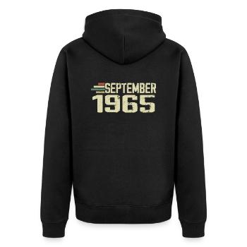 Septembre 1965 Idée Cadeau Vintage Septembre 1965 - Veste à capuche bio Premium Unisexe - noir - Dos - Nico (187cm)