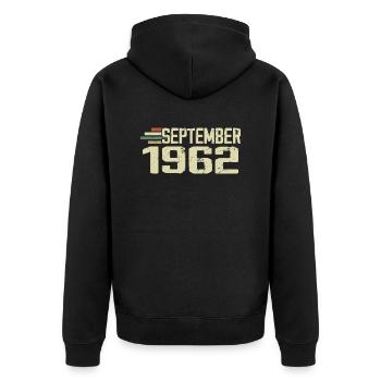 September 1962 Vintage Geschenkidee September 1962 - Unisex Premium Bio Zip Hoodie - Schwarz - Hinten - Nico (187cm)