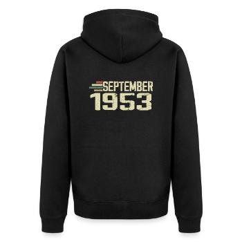 September 1953 Vintage Geschenkidee September 1953 - Unisex Premium Bio Zip Hoodie - Schwarz - Hinten - Nico (187cm)