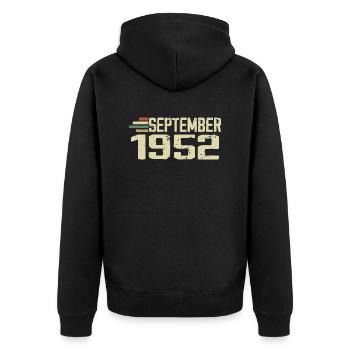 September 1952 Vintage Geschenkidee September 1952 - Unisex Premium Bio Zip Hoodie - Schwarz - Hinten - Nico (187cm)