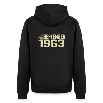 September 1963 Vintage Geschenkidee September 1963 - Unisex Premium Bio Zip Hoodie - Schwarz - Hinten - Nico (187cm)