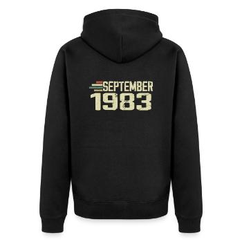 September 1983 Vintage Geschenkidee September 1983 - Unisex Premium Bio Zip Hoodie - Schwarz - Hinten - Nico (187cm)