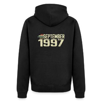 September 1997 Vintage Geschenkidee September 1997 - Unisex Premium Bio Zip Hoodie - Schwarz - Hinten - Nico (187cm)