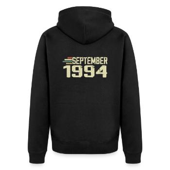 September 1994 Vintage Geschenkidee September 1994 - Unisex Premium Bio Zip Hoodie - Schwarz - Hinten - Nico (187cm)