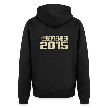 September 2015 Vintage Geschenkidee September 2015 - Unisex Premium Bio Zip Hoodie - Schwarz - Hinten - Nico (187cm)
