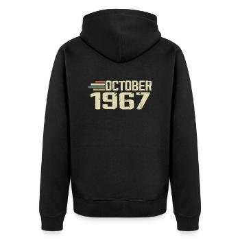 October 1967 - Geburtstag im Oktober 1967 - Unisex Premium Bio Zip Hoodie - Schwarz - Hinten - Nico (187cm)