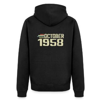 October 1958 - Geburtstag im Oktober 1958 - Unisex Premium Bio Zip Hoodie - Schwarz - Hinten - Nico (187cm)