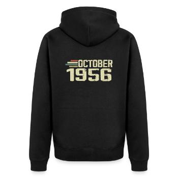 October 1956 - Geburtstag im Oktober 1956 - Unisex Premium Bio Zip Hoodie - Schwarz - Hinten - Nico (187cm)