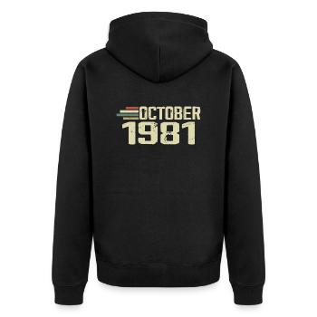 October 1981 - Geburtstag im Oktober 1981 - Unisex Premium Bio Zip Hoodie - Schwarz - Hinten - Nico (187cm)