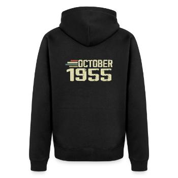 October 1955 - Geburtstag im Oktober 1955 - Unisex Premium Bio Zip Hoodie - Schwarz - Hinten - Nico (187cm)