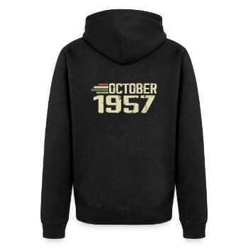 October 1957 - Geburtstag im Oktober 1957 - Unisex Premium Bio Zip Hoodie - Schwarz - Hinten - Nico (187cm)
