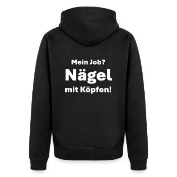 Mein Job Nägel mit Köpfen - Unisex Premium Bio Zip Hoodie - Schwarz - Hinten - Nico (187cm)
