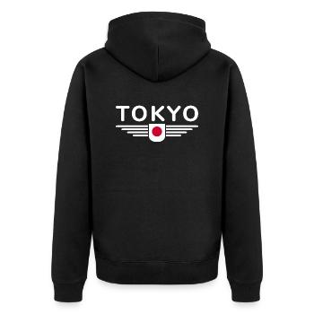 Tokio Japan Fan Outfit T Shirt Design - Unisex Premium Bio Zip Hoodie - Schwarz - Hinten - Nico (187cm)