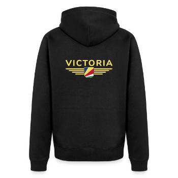 Victoria Seychellen Fans: Stylische Shirts - Unisex Premium Bio Zip Hoodie - Schwarz - Hinten - Nico (187cm)