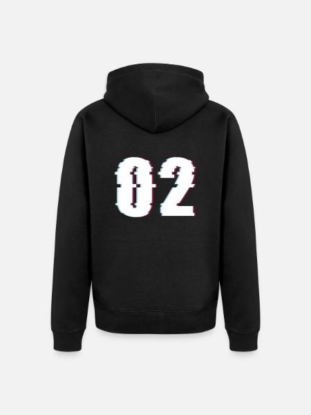 Two 2 Two 02 Number Effect Distorted Number - Unisex Premium Organic Zip Hoodie - black