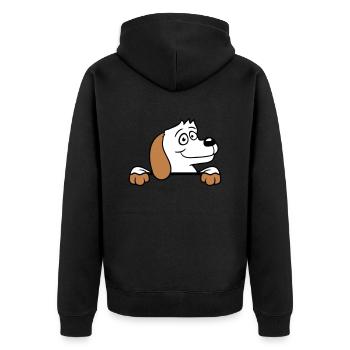 chien derrière le mur clôture signe regarder heureux mignon - Veste à capuche bio Premium Unisexe - noir - Dos - Nico (187cm)