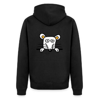 Maus Ratte hinter Mauer Zaun Schild guckt lustig - Unisex Premium Bio Zip Hoodie - Schwarz - Hinten - Nico (187cm)