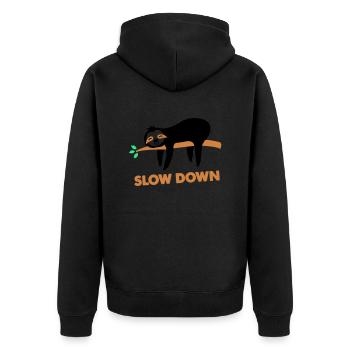 Sloth slow down - Unisex Premium Organic Zip Hoodie - black - Back - Nico (187cm)
