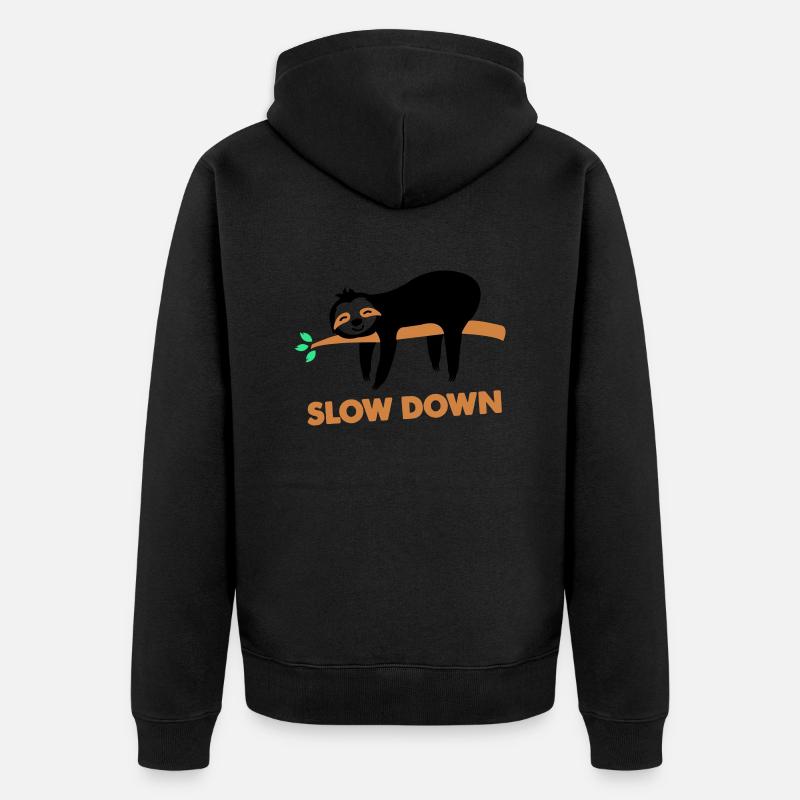 faultier slow down - Unisex Premium Bio Zip Hoodie - Schwarz