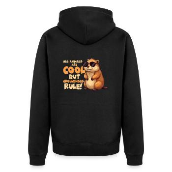 All Animals Are Cool But Groundhogs Rule! - Unisex Premium Bio Zip Hoodie - Schwarz - Hinten - Nico (187cm)