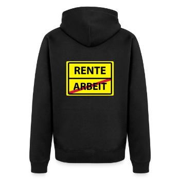 arbeit rente - Unisex Premium Bio Zip Hoodie - Schwarz - Hinten - Nico (187cm)