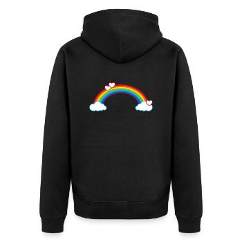 Rainbow Love Hearts Clouds Happily In Love - Unisex Premium Organic Zip Hoodie - black - Back - Nico (187cm)
