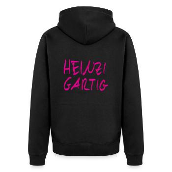 HEINZIGARTIG intense Pink - Unisex Premium Bio Zip Hoodie - Schwarz - Hinten - Nico (187cm)