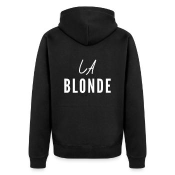 La Blonde (texte blanc) - Veste à capuche bio Premium Unisexe - noir - Dos - Nico (187cm)